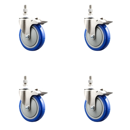 SERVICE CASTER 5 Inch 316SS Blue Polyurethane Wheel Swivel ½ Inch Stem Caster Set Lock Brake SS316TSTTL20S514-PPUB-BLUE-121315-4